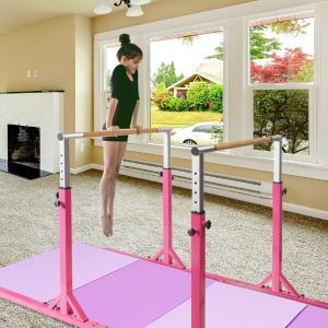 - Kids Double Horizontal Bars Gymnastic Training Parallel Bars Adjustable-Pink Cheap Sale