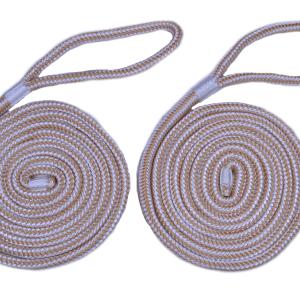 1/4" Gold/White Fender Line For Boats - Double Braided Nylon 6 Feet Marine Rope - 2 Pack Cheap Comfortable