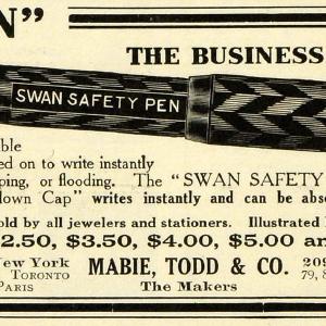 1911 Ad Mabie Todd Co Logo Swan Safety Fountain Pen Vintage Chicago Illinois EM2 Free Shipping Low Cost