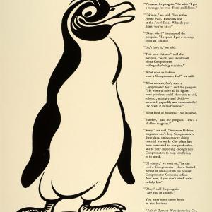 1943 Ad Felt Tarrant Comptometer Office Calculator Queer Bird Penguin WWII FZ6 With Paypal Low Pice