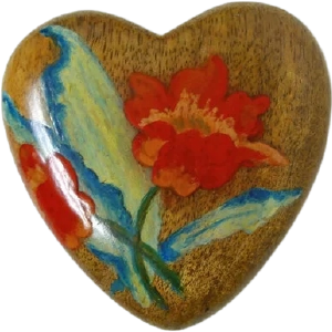 90s Flower Painted On Heart Wooded Paperweight Buy Cheap Popular
