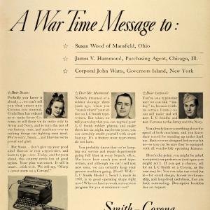 1942 Ad World War II Message Smith Corona Typewriter Corporal John Watts LF4 Clearance Exclusive