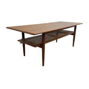 Large Mid Century Teak Parker Coffee Table With Rattan Shelf - Professionally Restored Buy Online Cheap