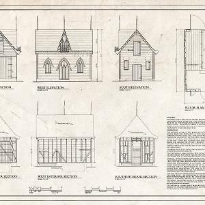 Blueprint North, South and west elevations and Sections, Floor Plan - Bleak Hall Plantation, Ice House, Ocella Creek, Edisto Island, Charleston County, SC Sale Hot Sale