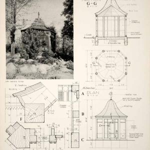1937 Print Edgar Verna Cook Salomonsky Garden Shelter Gazebo Elevation YCA1 Quality Free Shipping For Sale