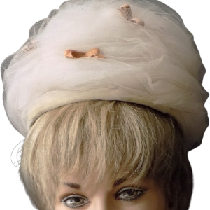60s Mod Bee Hive Hat Netting with Velvet Accents Tan Beige Creme Wedding Best Wholesale Online