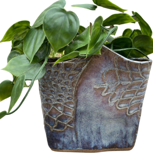 70s Vintage Signed Stoneware Art Pottery Vase Planter Bird Wing Shaped Blue Clearance Eastbay