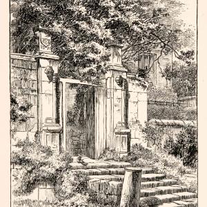 1894 Wood Engraving Entrance Gate Fountains Hall Yorkshire England XGFA8 Sale Real