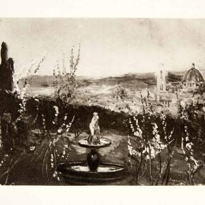 1931 Photogravure Fountain Landscape Cityscape France Cathedral Garden XAT8 Cheap High Quality