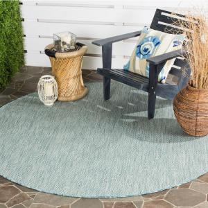 Courtyard Aqua/Gray 6'7" Indoor/Outdoor Round Area Rug #118R 100% Original Sale Online