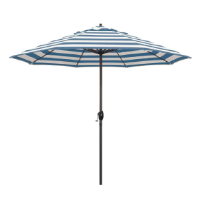 9 ft. Bronze Aluminum Market Auto-tilt Crank Lift Patio Umbrella in Cabana Regatta Sunbrella KB2580-A4-B3-P1 Clearance Online Online