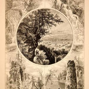 1874 Wood Engraving Cayuga Lake Landscape Ithaca Gorge Triple Falls Antique YPA3 Cheap Wholesale