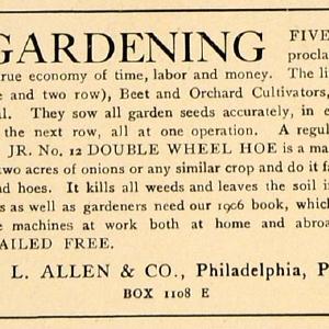 1906 Ad Gardening Machines Double Wheel Hoe S.L. Allen - ORIGINAL CL8 With Credit Card Free Shipping
