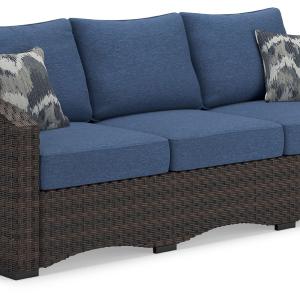 Windglow - Blue / Brown - Sofa With Cushion Clearance Manchester