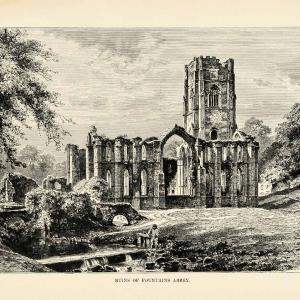1882 Wood Engraving Fountains Abbey Ruins Aldfield England Archaeology XGS6 Cheap Pice Discount Authentic