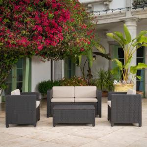 4-Piece Dark Brown Wicker Patio Set with Beige Cushions  #SA688 Free Shipping Perfect