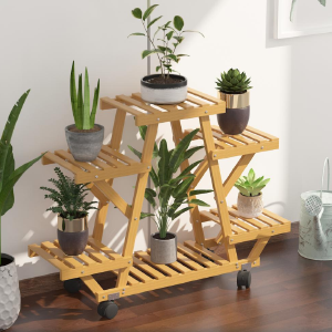4-Tier Removable Wooden Plant Stand Indoor/Outdoor 6 Shelf Flower Pot Rack with Wheels KB1247-A5-B2-P2 Clearance Purchase
