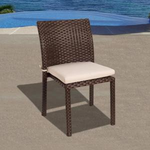 4-Piece Brown Liberty Wicker Outdoor Patio Dining Chair Set 35" - Off-White Cushions MG619 Free Shipping For Sale