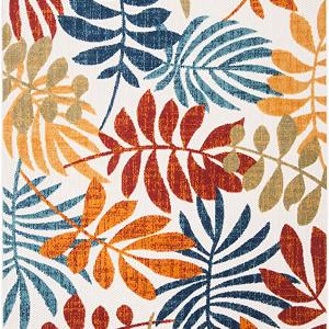 4' x 6' Cream / Red Botanical Indoor/ Outdoor Non-Shedding Easy Cleaning Patio Backyard Porch Deck Mudroom Accent Rug View For Sale