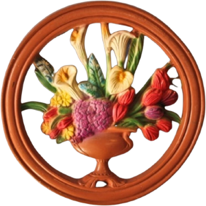 30s Homemade Ceramic Flowers In Urn Wall Relief Clearance Store Cheap Online