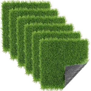 Artificial Grass Squares Mat 6 Pcs Outdoor Fake Grass Turf Grass Patch Tiles Faux Grass Rug Small with Drainage Holes Grass Rug for Crafts Patio Wall Decor Cheap Best Store To Get