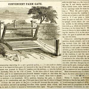 1855 Wood Engraving Farm Gate Fence Road Henry B. Lumm Victorian Invention YSA2 Pre Order For Sale