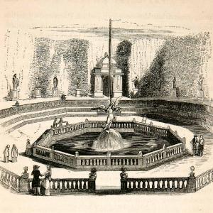 1855 Wood Engraving Fountain Statue Fame Versailles Bosquet Grove Garden XEC3 Discount Fashionable