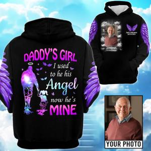 Daddy's Girl, I Used To Be His Angel Now He's Mine, Personalized Photo Memorial Shirt A2110 2025 Unisex For Sale