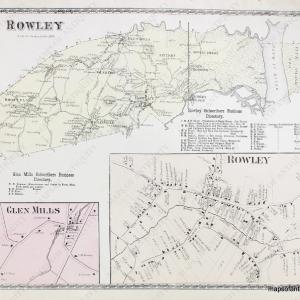 1872 - Rowley & Glen Mills, Massachusetts - Antique Map Clearance Low Shipping