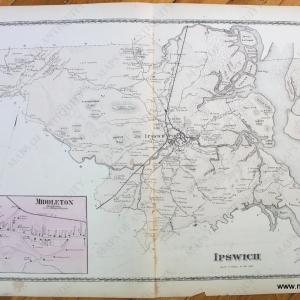 1872 - Ipswich & Middleton, Massachusetts - Antique Map Perfect Cheap Online