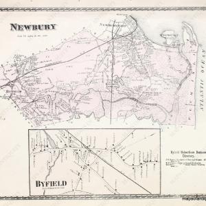 1872 - Newbury & Byfield, Massachusetts - Antique Map Cheap Buy