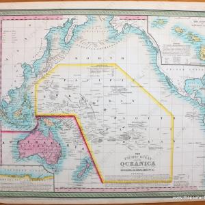 1854 - The Pacific Ocean including Oceanica with its several Divisions, Islands, Groups, &c. with large inset of the Sandwich or Hawaiian Islands- Antique Map Supply