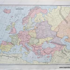 1892 - Map of Europe A.D. 800; verso: Map of Europe A.D. 1000 - Antique Chart Discount Outlet Locations