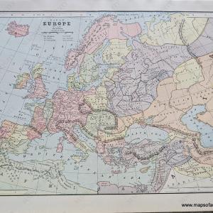 1892 - Map of Europe A.D. 1200; verso: Map of Europe A.D. 1400 - Antique Chart Outlet Extremely