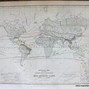 1850 - Botanical Map Showing the Distribution & Cultivation of some of the Most Important Plants over the Globe. - Antique Map Discount Latest