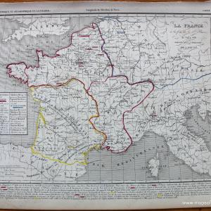 1850 - Le France a la Fin de la 1ere Race - Antique Map Cost Cheap Pice
