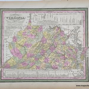 1849 - A New Map of Virginia, with its Canals, Roads, & Distances from place to place, along the Stage & Steam Boat Routes. - Antique Map Cheap New Styles