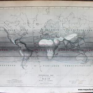 1850 - Hyetographic Map Showing the Distribution of the Rain over the Globe. - Antique Map Cheap Sale Cheap