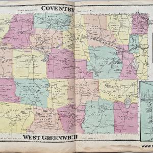1870 - Coventry and West Greenwich - Antique Map Discount Reliable