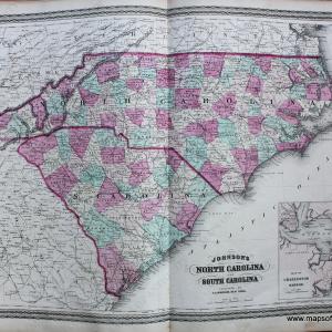 1870 - North Carolina and South Carolina - Antique Map Outlet Supply
