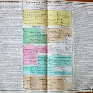1821 - Genealogical, Historical, and Chronological Map of the Empire of Constantinople, from Arcadius, 395, to Isaac Angelus, 1185. No. 23. - Antique Timeline Chart Buy Cheap Newest