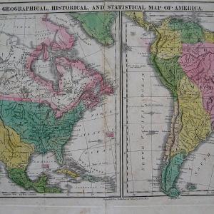 1821 - Geographical, Historical, and Statistical Map of America. North America, Drawn from the most recent Authorities with the Tracks of Columbus & Cortez, Improved to 1821 by E. Paguenaud. South Ame Comfortable Cheap Pice