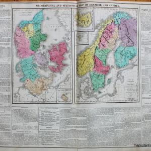 1821 - Geographical and Statistical Map of Denmark and Sweden (and Norway). No. 59. - Antique Map Sale High Quality