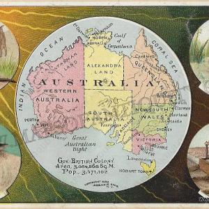 1890 - Australia - Antique Chromolithograph Print Map Free Shipping Online