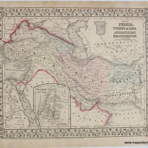 1867 - Map of Persia, Turkey in Asia, Afghanistan, and Beloochistan (Iran), with inset of Palestine or the Holy Land. - Antique Map Cheap Extremely