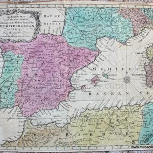 1760 - An Accurate Map of all the Countries bordering on the Western Parts of the Mediterranean Sea, From the latest Discoveries - Antique Map Countdown Package
