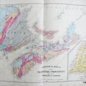 1879 - Geological Map of Maritime Provinces of the Dominion of Canada - Antique Map Newest Online