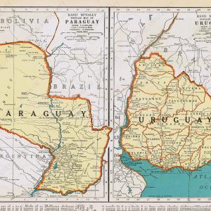 1940 - Popular Maps of Paraguay and Uruguay  - Antique Map Cheap Manchester Great Sale