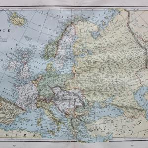 1894 - Europe, verso: Europe showing the general directions of the Barbarian inroads of the fall of the Roman Empire, Map showing routes of the voyages and Discoveries 861-1685 - Antique Map Cheap Sale Pictures