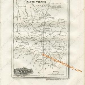 1835 - France, Haute Vienne, including the cities of Gueret, St Yrieix, and Limoges - Antique Map Reliable For Sale